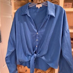 Lucy Paris Women's Blue Button-Up Top size large